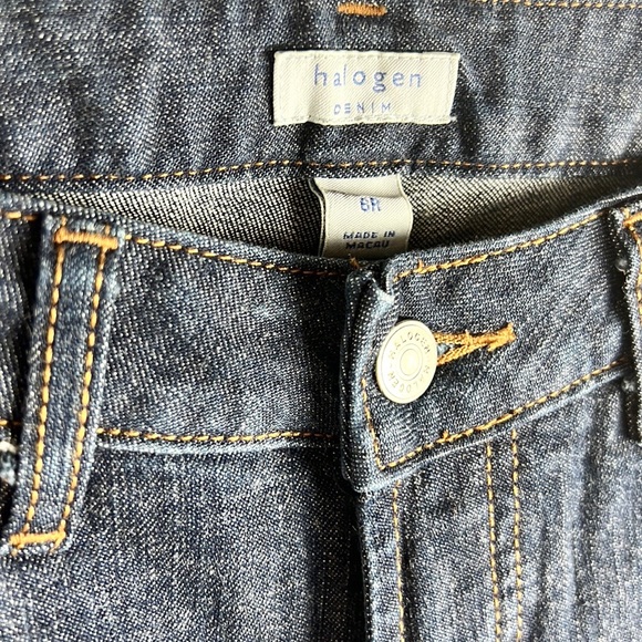 HALOGEN | 👖 Dark Blue Thick Low-Rise Wide Bootcut Denim Jeans - Picture 4 of 9